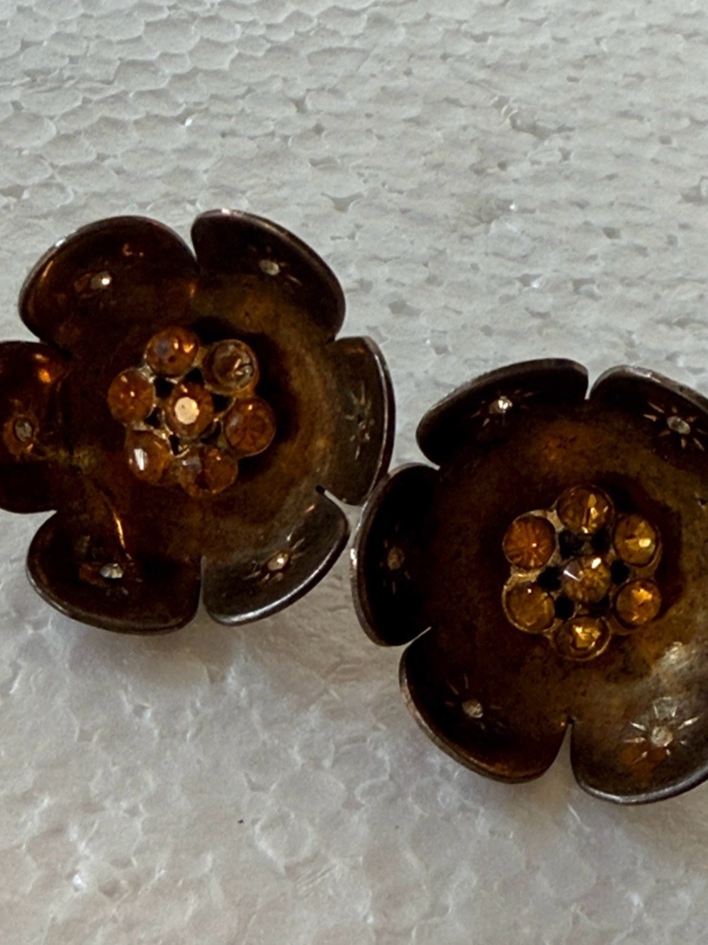 Vintage Vermeil  yellow stone Flower Crystal Stud Earrings - Women Jewelry